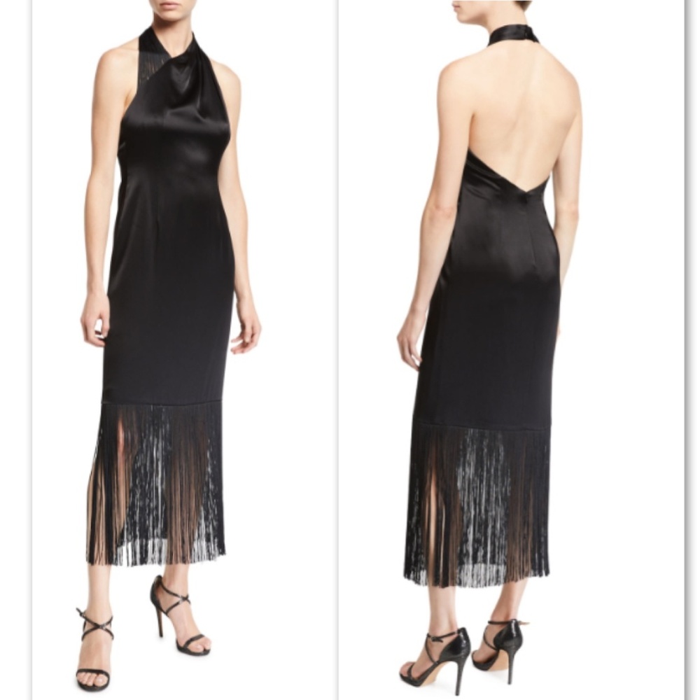 NWT! Jill Stuart Nina Fringe Satin Midi Dress 8